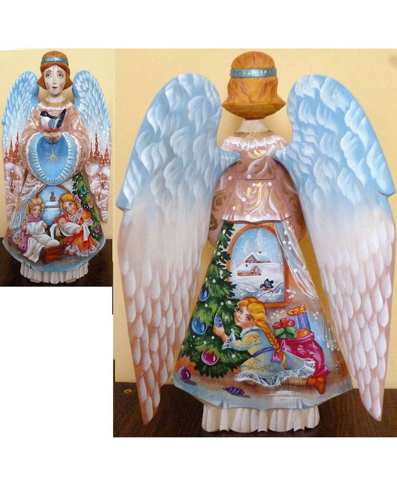 G.DeBrekht Woodcarved and Hand Painted Special Edition Nativity Angels Santa Figurine