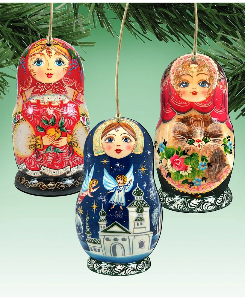 Designocracy Story Dolls Wooden Ornaments, Set of 3