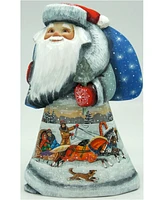 G.DeBrekht Woodcarved and Hand Painted On The Go Troika Santa Figurine