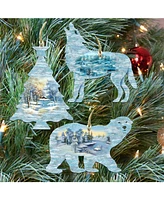 Designocracy Christmas Winter Wooden Ornaments Christmas Tree Polar Bear Wolf, Set of 3