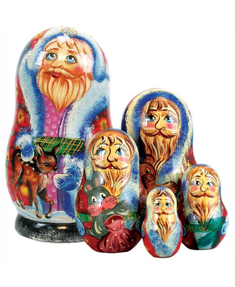 G.DeBrekht 5-Piece Santa Reendear Friend Russian Matryoshka Nested Doll Set