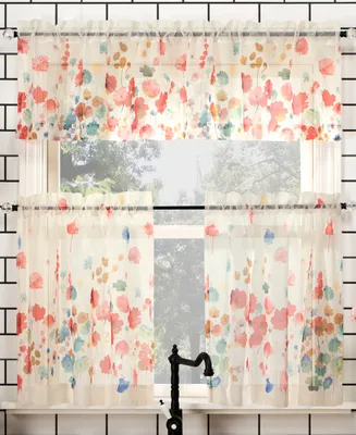 Rosalind Watercolor Floral Semi-Sheer Rod Pocket Kitchen Curtain Valance and Tiers Set