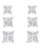 Cubic Zirconia 3-Pc. Set Graduated Round Stud Earrings in Silver Plate