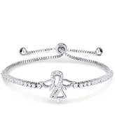 Cubic Zirconia Angel Adjustable Slider Bolo Bracelet in Silver Plate