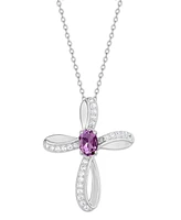 Simulated Cross Pendant Necklace With Cubic Zirconia Accents Silver Plate