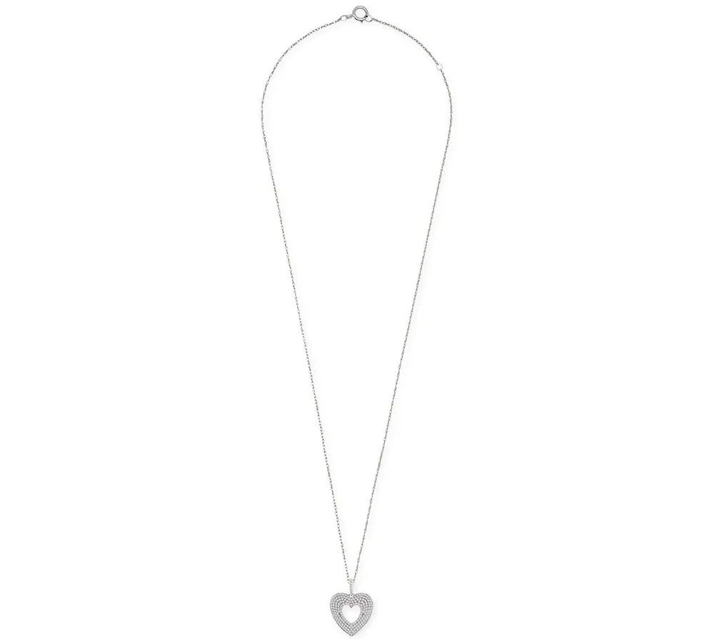 Diamond Multi-Row Heart Pendant Necklace (1/2 ct. t.w.) in 14k White Gold, 18" + 2" extender