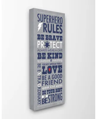 Stupell Industries The Kids Room by Stupell Gray and Navy Superhero Rules Typography Canvas Wall Art, 10" L x 24" H
