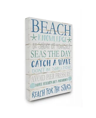 Stupell Industries Beach Knowledge Blue Aqua and White Planked Look Sign, 16" L x 20" H