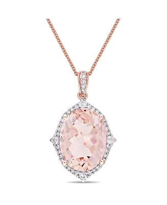 Morganite (9 3/4 ct. t.w.), White Sapphire (1/4 ct. t.w.) and Diamond (1/4 ct. t.w.) Vintage-Inspired Halo Necklace in 14k Rose Gold