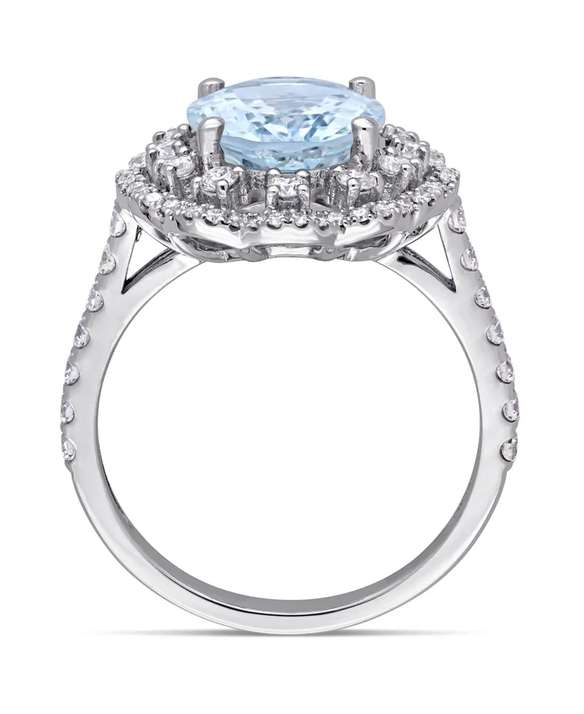 Aquamarine (2 3/4 ct. t.w.) and Diamond (3/4 Halo Ring 14k White Gold