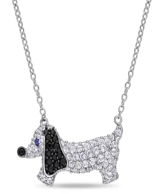 Lab Grown Blue and White Sapphire (1 1/3 ct. t.w.) Black Spinel (1/5 ct. t.w.) Dog Necklace in Sterling Silver