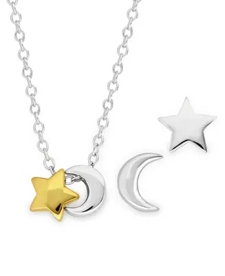 Rhona Sutton 4 Kids Children's 2-Tone Celestial Stud Earrings Pendant Necklace Set in Sterling Silver and 14K Yellow Gold Plating