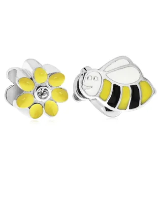 Rhona Sutton 4 Kids Children's Enamel Daisy Bee Bead Charms - Set of 2 in Sterling Silver