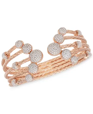 5 Row Crystal Dome Cuff Bangle in 14k Rose Gold Plated Sterling Silver