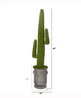 Nearly Natural 64in. Cactus Artificial Plant in Copper Trimmed Metal Planter