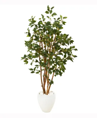 Nearly Natural 53in. Ficus Artificial Tree in White Planter