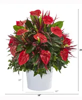 Nearly Natural 29in. Mixed Anthurium Artificial Plant in White Tin Planter