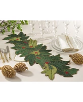 Saro Lifestyle Christmas Beaded Holly Design Table Runner