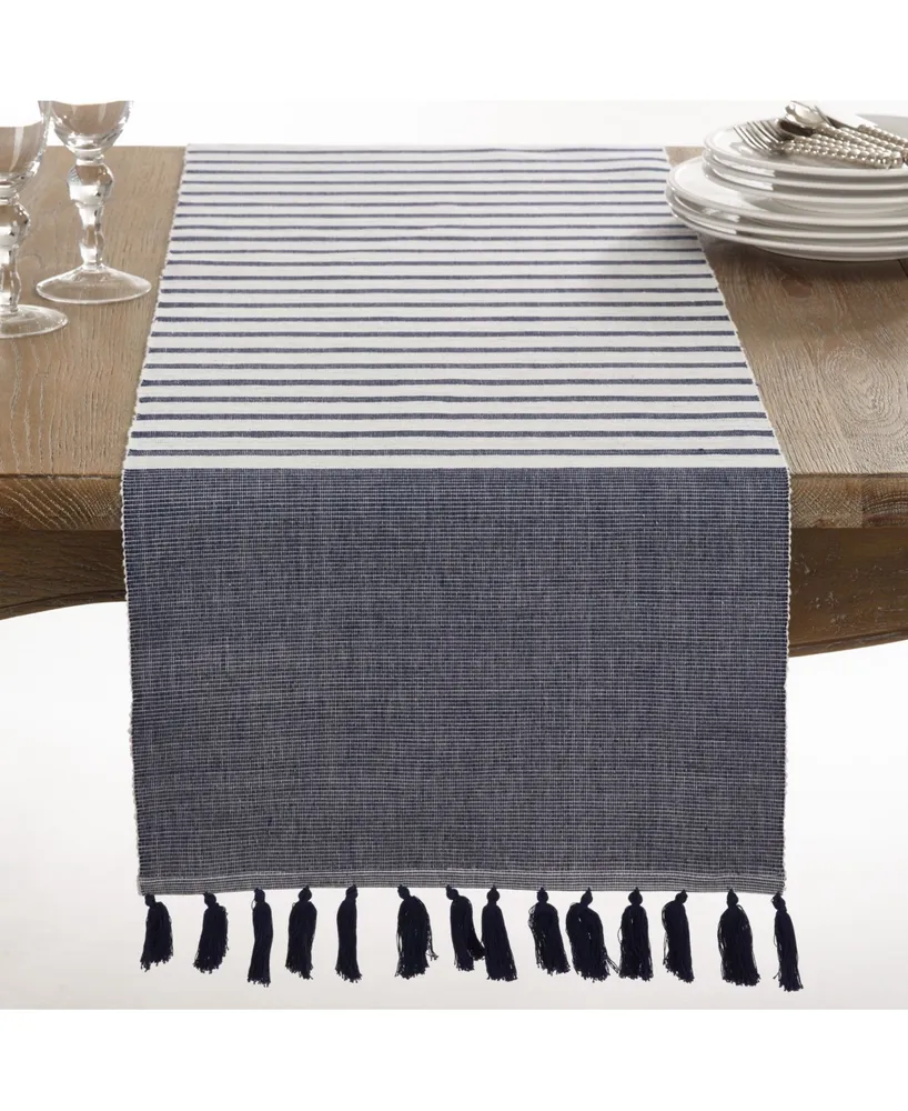 Saro Lifestyle Bellaria Collection Ribbed Tassel Design Reversible Table Runner