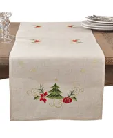 Saro Lifestyle Embroidered Christmas Tree Table Runner