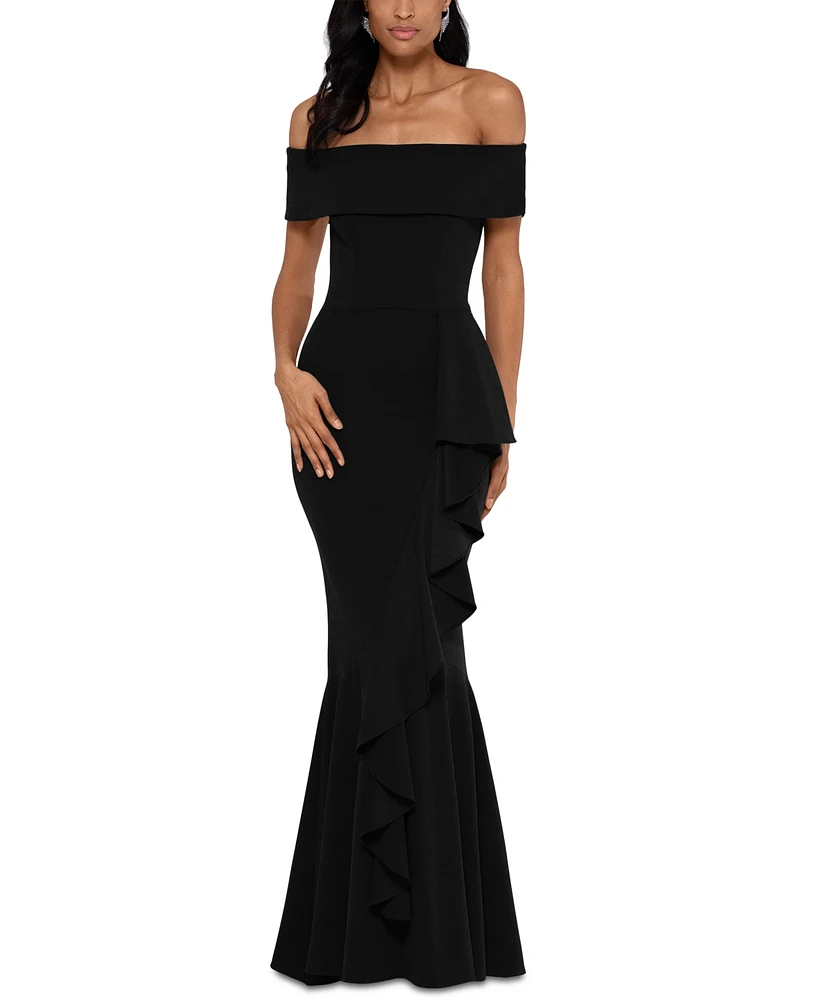 Betsy & Adam Petite Off-The-Shoulder Mermaid Gown