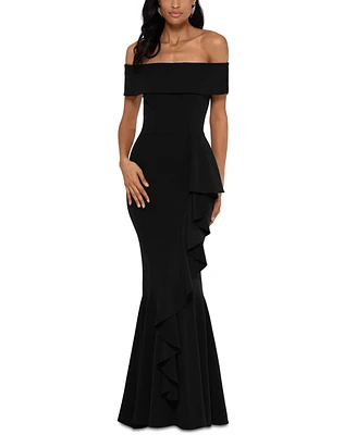 Betsy & Adam Petite Off-The-Shoulder Mermaid Gown