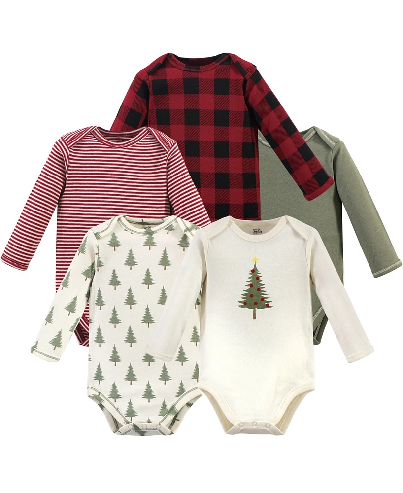 Touched by Nature Organic Cotton Long-Sleeve Bodysuits 5pk, Tree Plaid, 18-24 Months