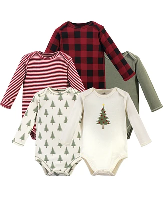 Touched by Nature Organic Cotton Long-Sleeve Bodysuits 5pk, Tree Plaid, 18-24 Months