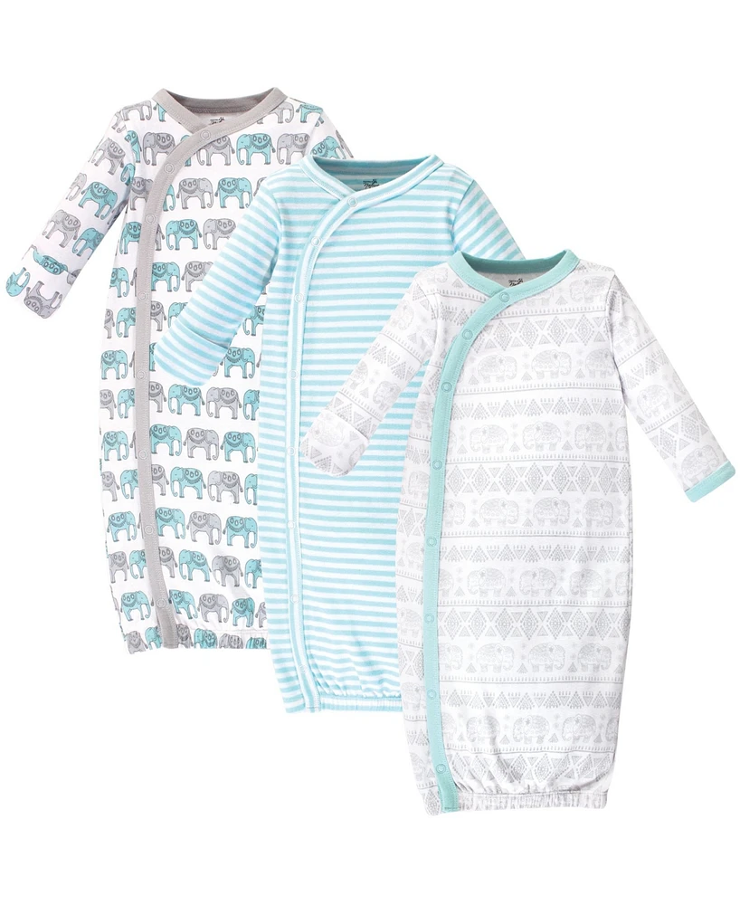 Touched by Nature Baby Boys Organic Cotton Side-Closure Snap Long-Sleeve Gowns 3pk, Mr. Moon, 0-6 Months