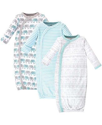 Touched by Nature Baby Boys Organic Cotton Side-Closure Snap Long-Sleeve Gowns 3pk, Mr. Moon, 0-6 Months