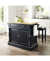 Crosley Oxford Butcher Block Top Kitchen Island With 24" Upholstered Square Seat Stools
