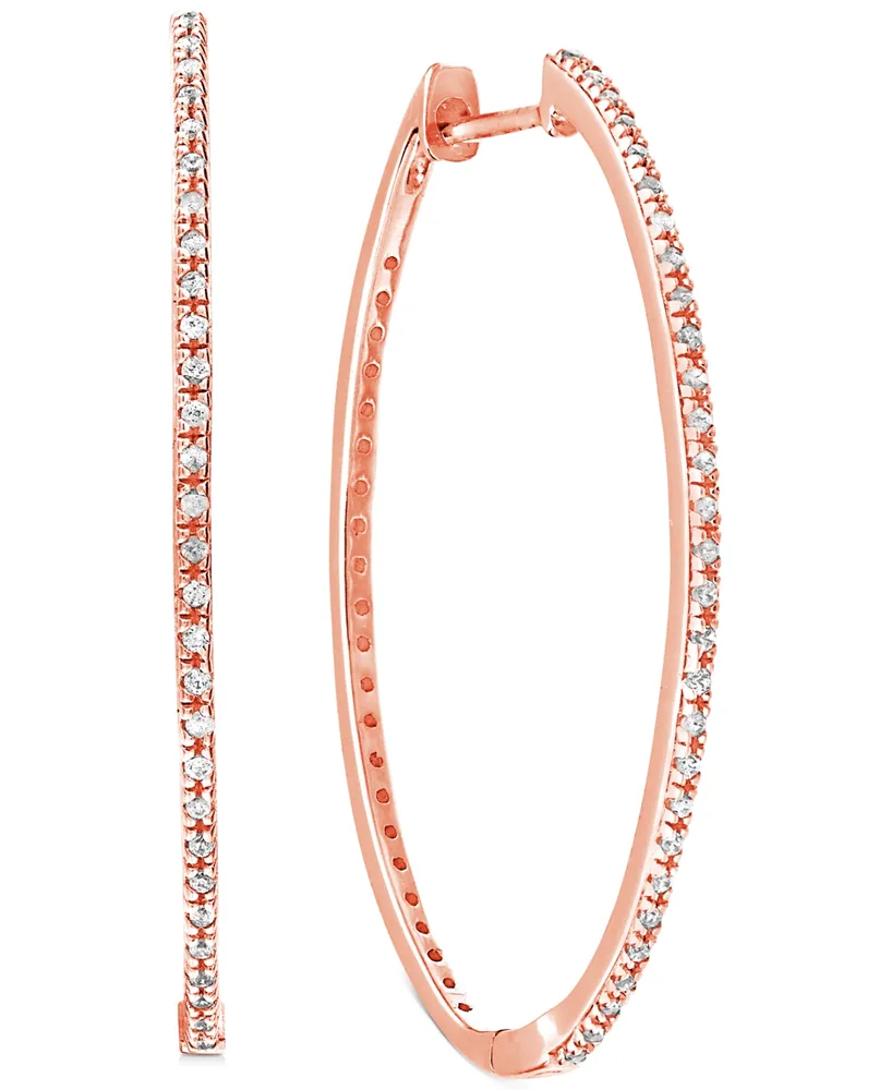 Diamond Medium Skinny Hoop Earrings (1/5 ct. t.w.) in 10k Rose Gold, 1.3"