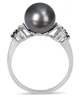 Tahitian Cultured Pearl (9-9.5mm) and Black White Diamond (1/8 ct. t.w.) Ring 10k Gold