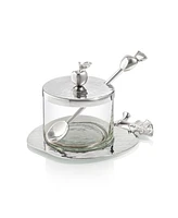 Classic Touch Nickel and Glass Honey Dish with Apple Shaped Tray