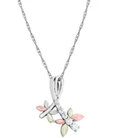 Cubic Zirconia Dragonfly Pendant 18" Necklace in Sterling Silver with 12K Rose and Green Gold