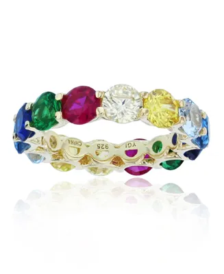 Rainbow Colored Cubic Zirconia Eternity Band 14k Yellow Gold Plated Sterling Silver
