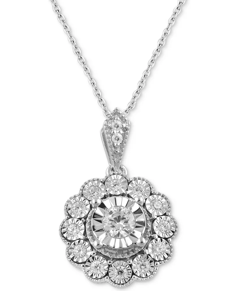 Diamond Flower 18" Pendant Necklace (1/3 ct. t.w.) in Sterling Silver