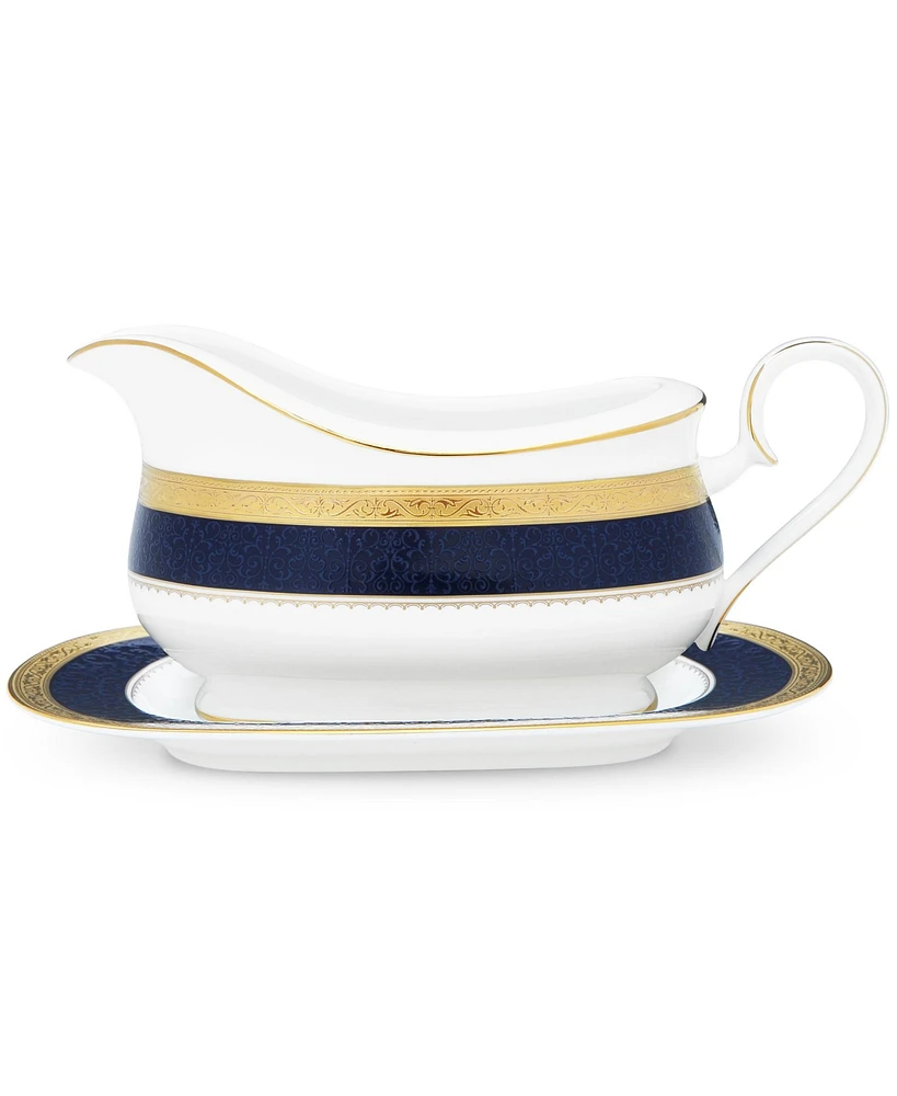 Noritake Odessa Cobalt Gold Gravy W/Tray (2 Pcs), 21-1/2 Oz.