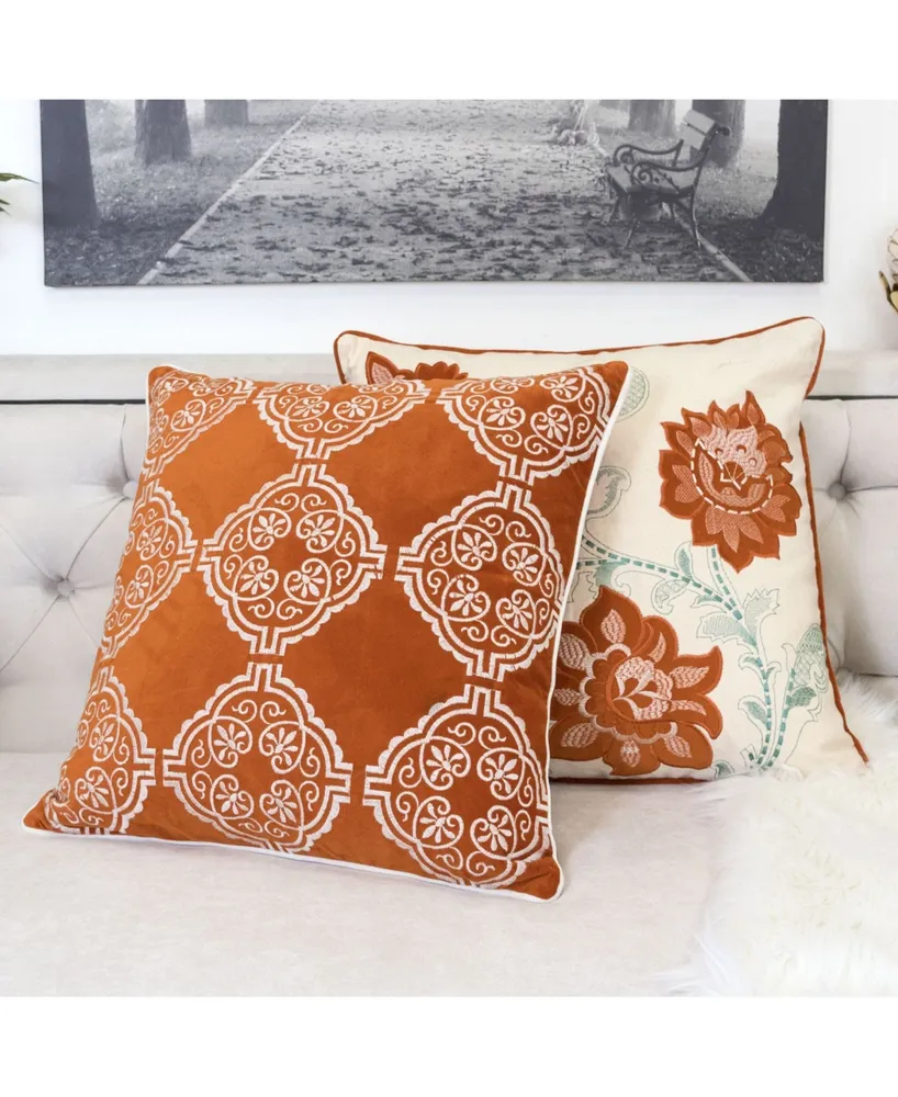Homey Cozy Anna Embroidery Velvet Square Decorative Throw Pillow