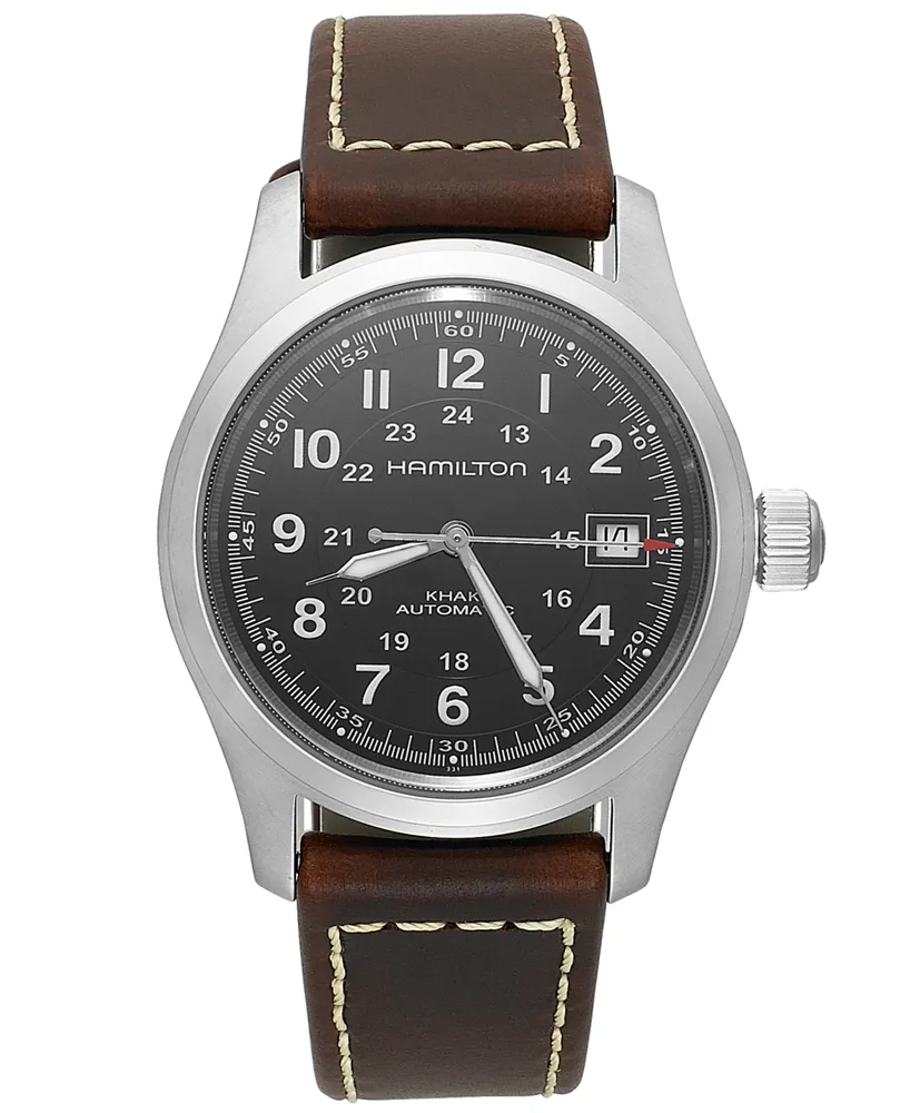 Hamilton Men's Swiss Automatic Khaki Field Brown Leather Strap Watch 38mm H70455533