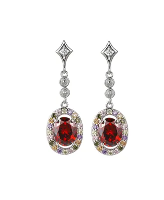 A&M Silver-Tone Ruby Accent Drop Earrings - Silver