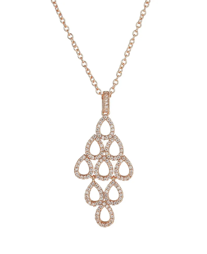 A&M Rose Tone Layered Chandelier Pendant Necklace