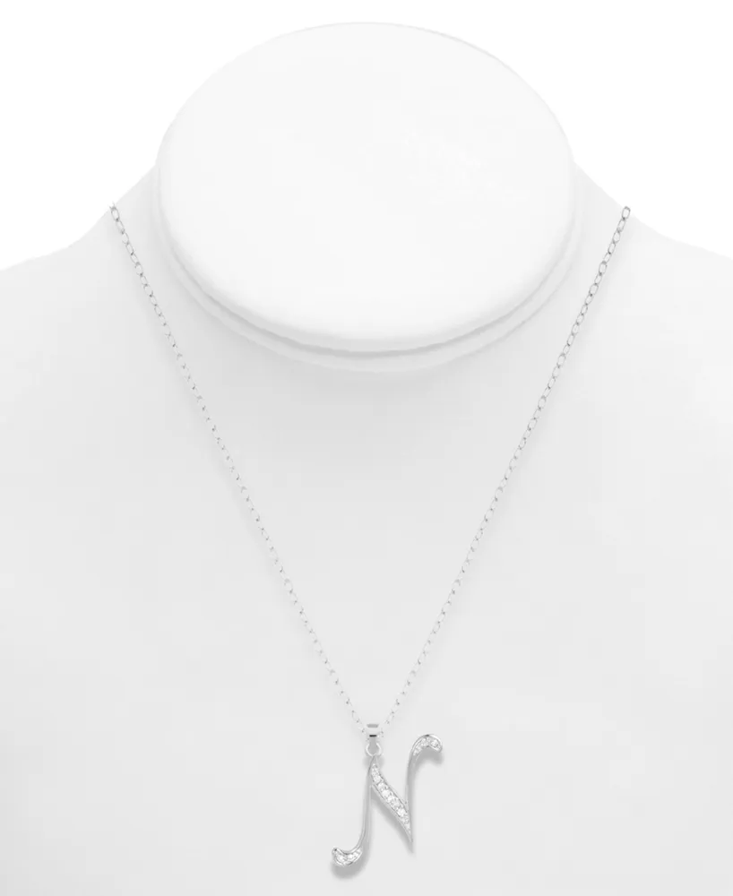 Diamond N Initial 18" Pendant Necklace (1/10 ct. t.w.) in Sterling Silver