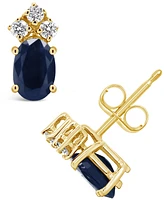 Sapphire (1 ct. t.w.) and Diamond (1/8 ct. t.w.) Stud Earrings in 14k Yellow Gold