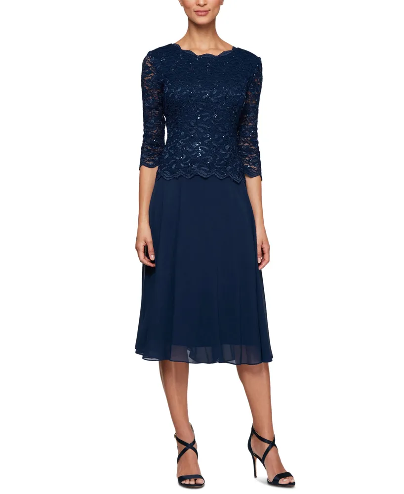 Alex Evenings Sequined Lace Contrast Dress