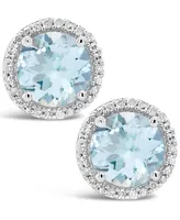 Aquamarine (2-1/2 ct. t.w.) and Diamond (1/6 ct. t.w.) Stud Earrings in Sterling Silver