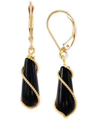 Onyx Wire-Wrap Leverback Drop Earrings in 10k Gold