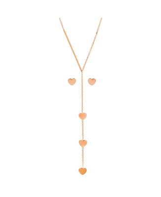 Steeltime Ladies 18K Rose Gold Plated Stainless Steel Heart Design Drop Necklace Set, 2 Piece - Rose Gold