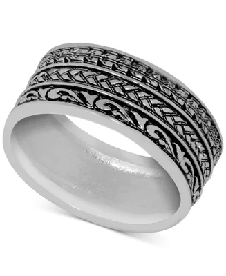 Essentials Patterned Band Ring Silver-Plate
