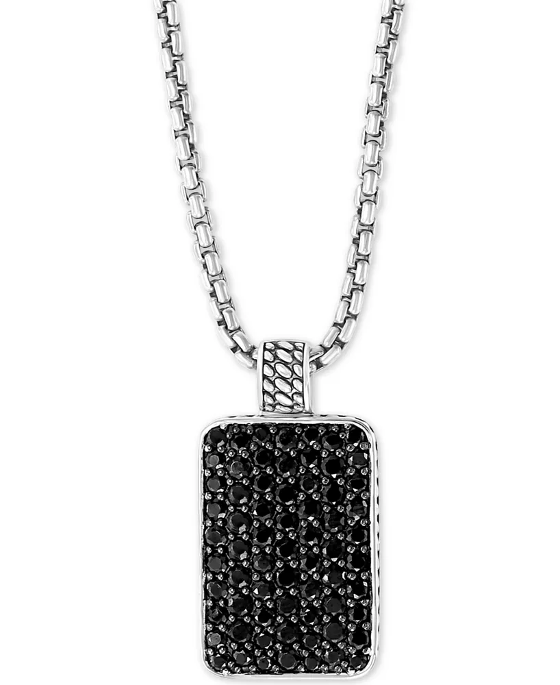 Effy Men's Black Spinel Dog Tag 22" Pendant Necklace in Sterling Silver
